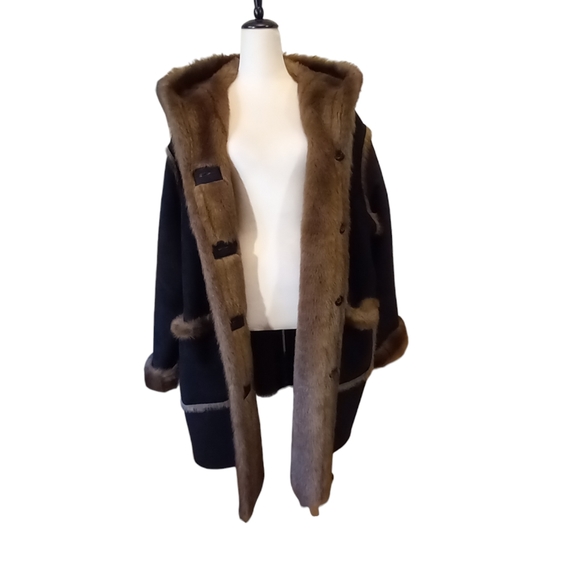 Reversible Autumn Haze Mink Sable Hooded Dennis Basso Faux Fur Coat 3X - Picture 9 of 16